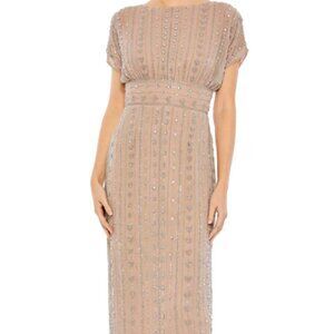 MAC DUGGAL 93649 BEADED CAP SLEEVE COLUMN DARK MOCHA MIDI DRESS 14